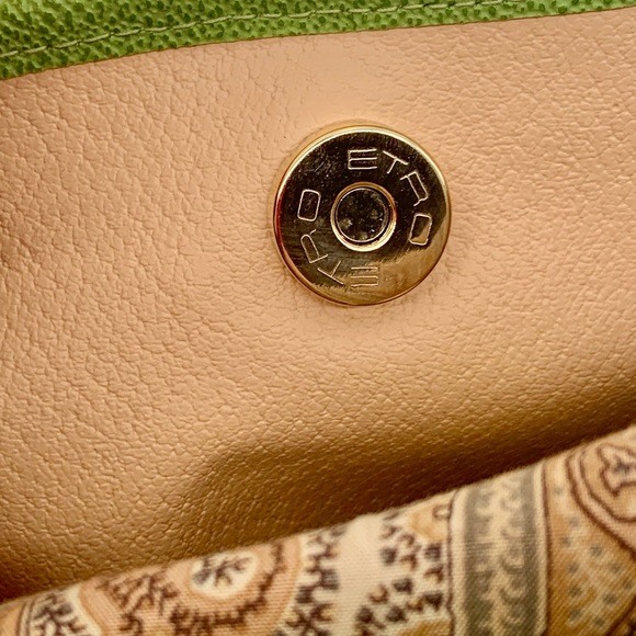 NWT Etro Milano Paisley Uncoated. Canvas & Lime Green Leather Trim Bag - Picture 14 of 16